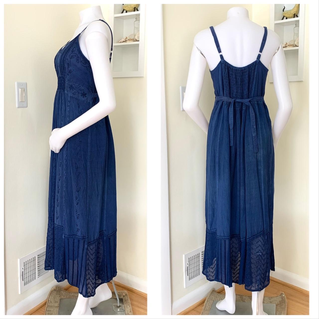 Boho chic dark blue maxi sundress with floral... - Depop