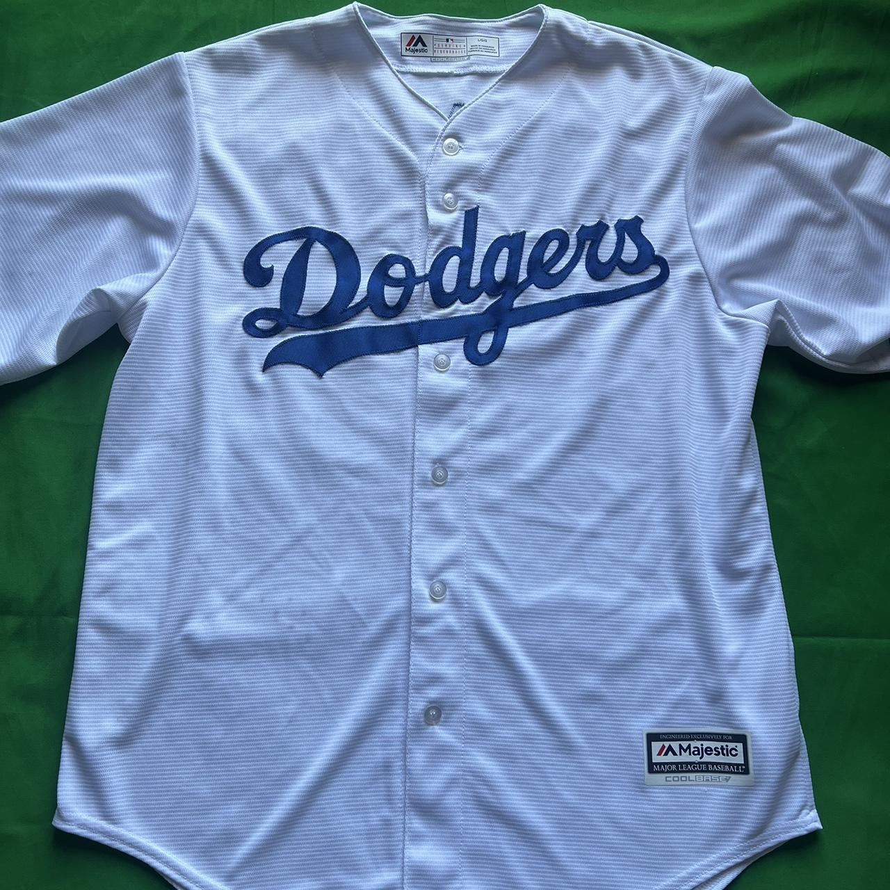 LA DODGERS JERSEY MAJESTIC COOL BASE TWO BUTTON - Depop