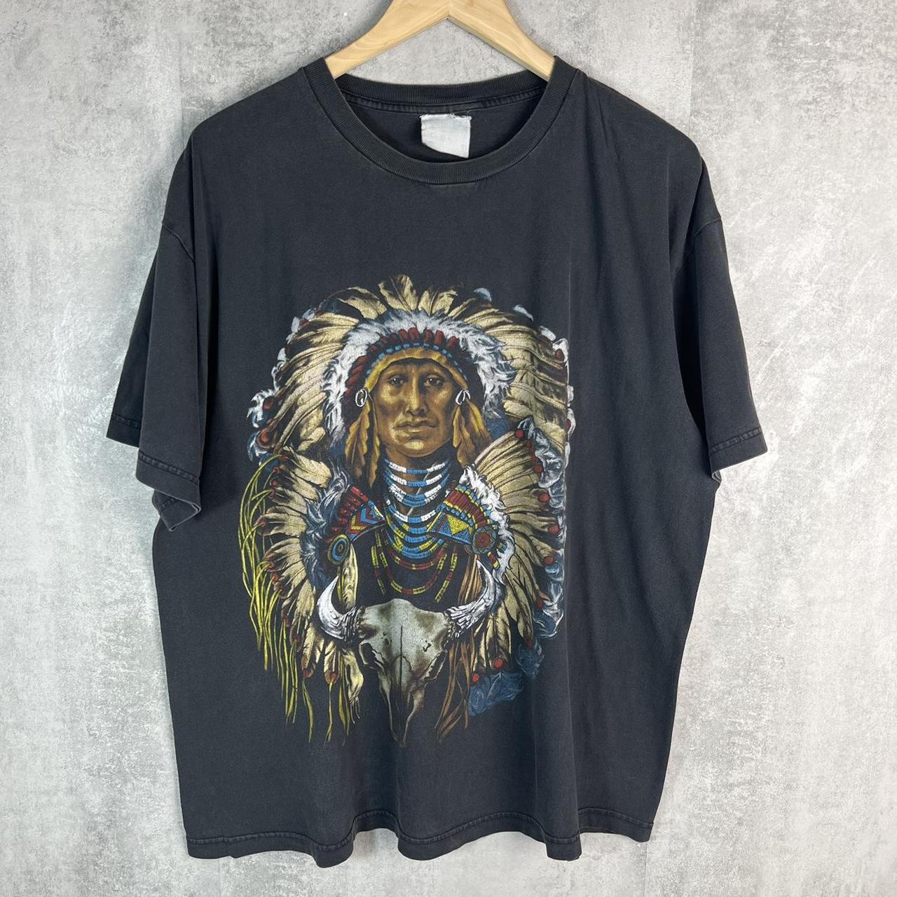 Vintage 90s Native American Chief Graphic T... - Depop