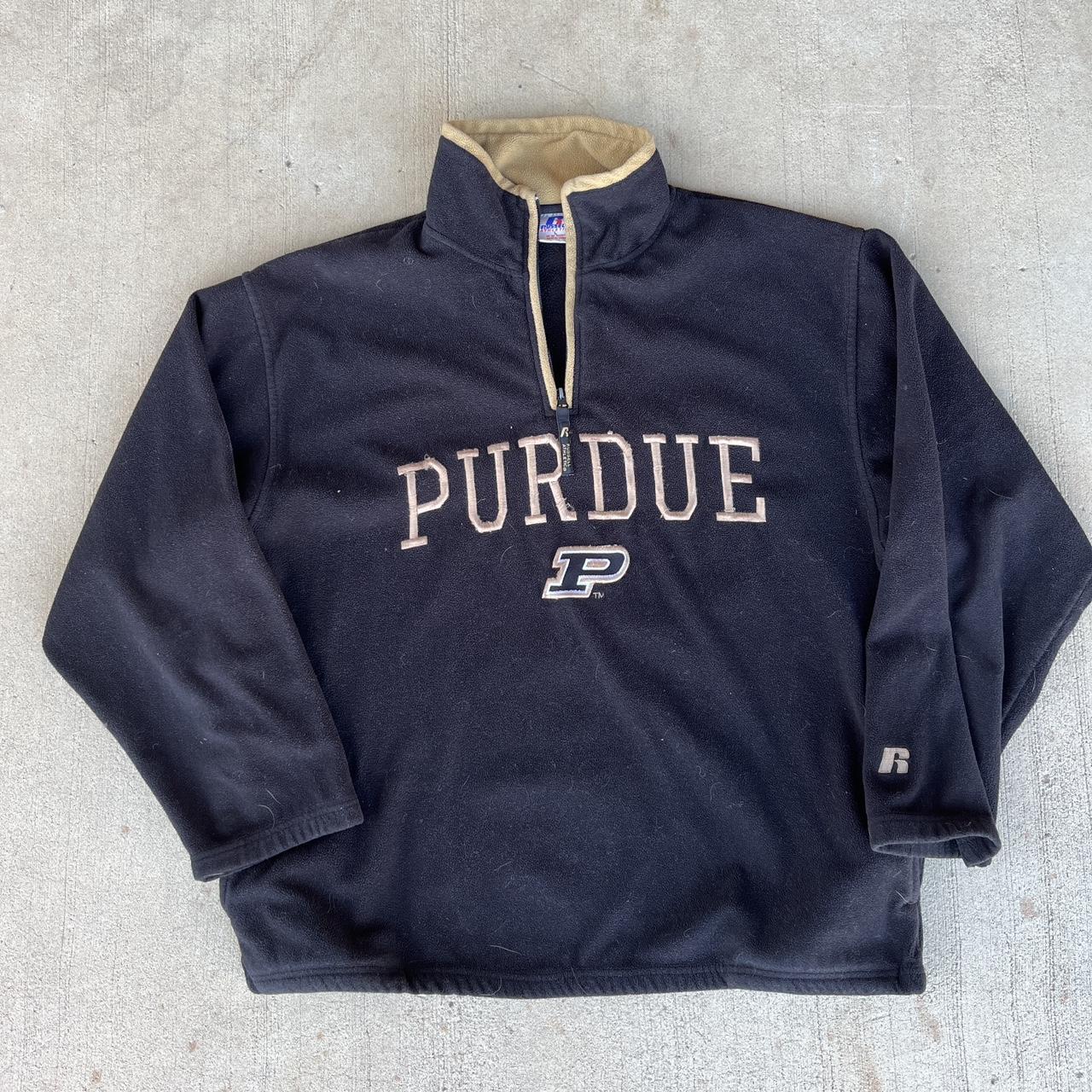 Vintage Russell Embroidered Purdue Quarter Zip... - Depop