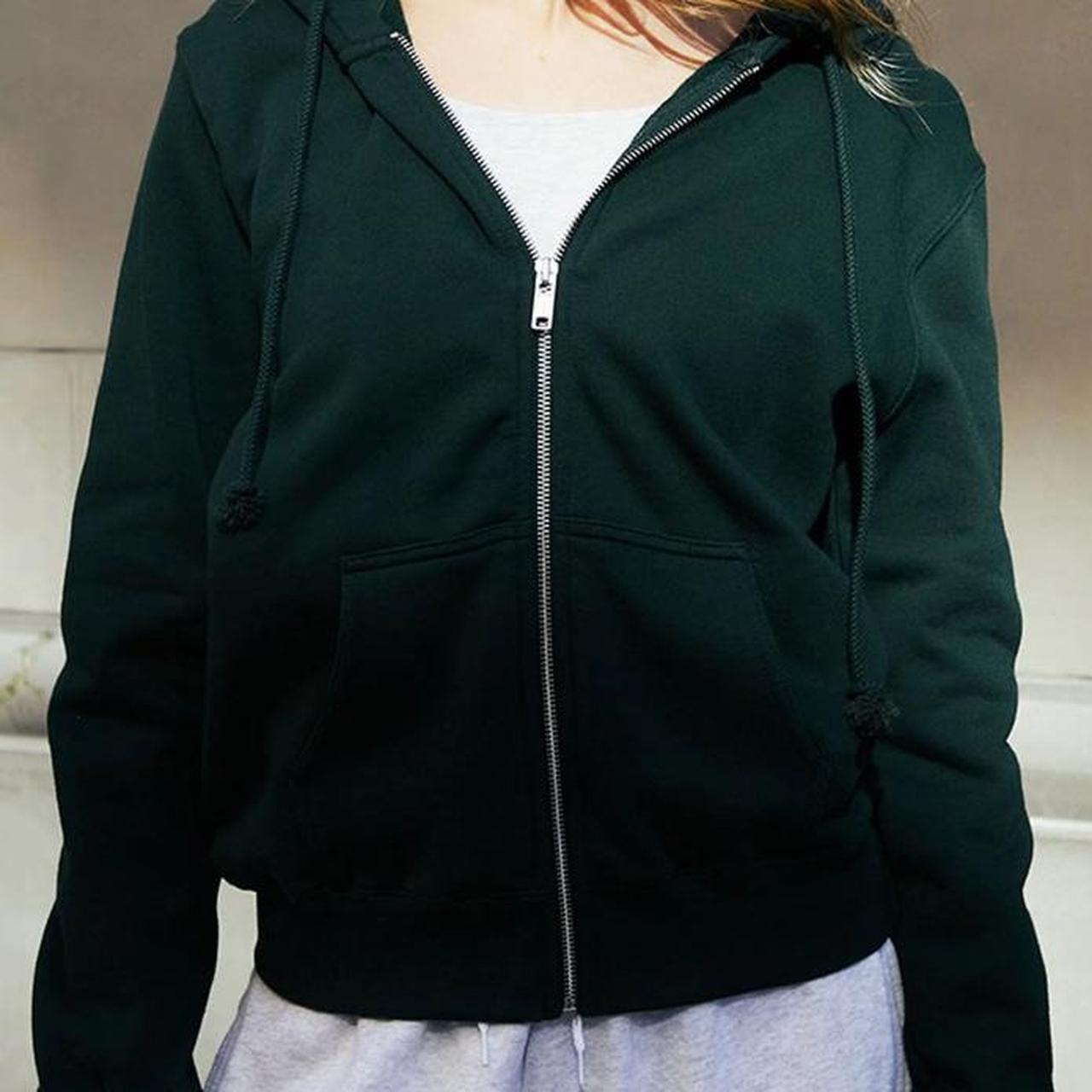 BRANDY MELVILLE Green Zip Up Hoodie One Size I... Depop
