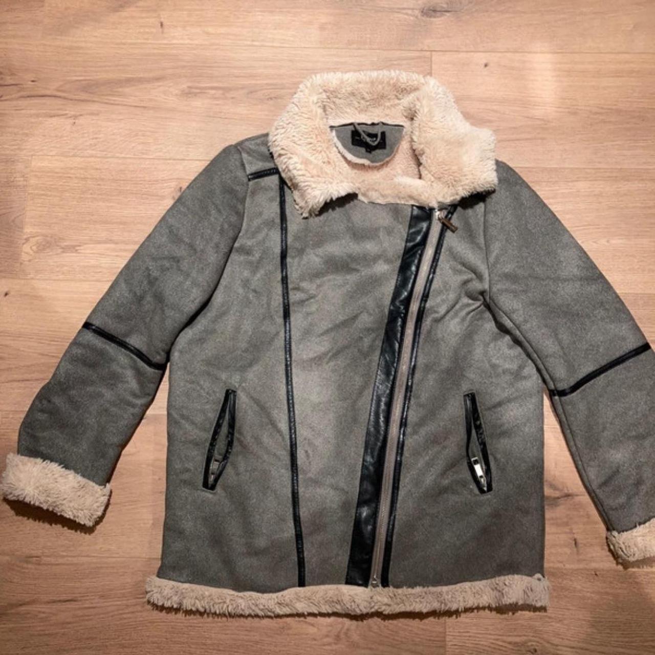 Grey black and cream faux fur lined aviator