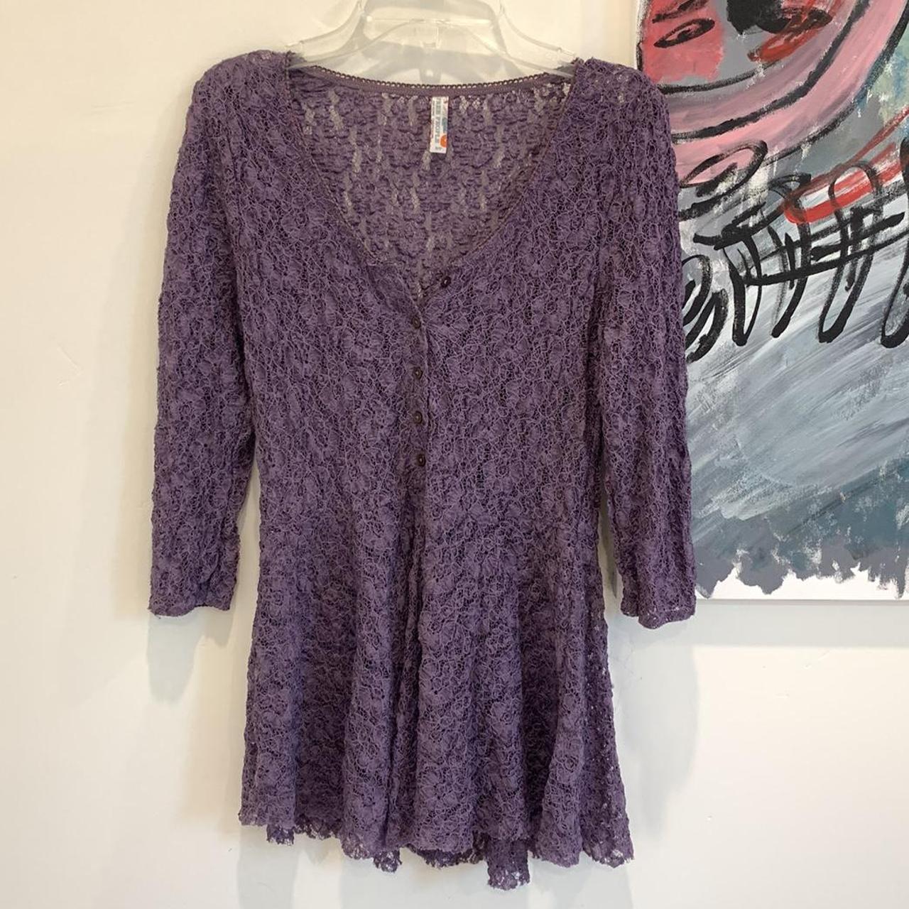 Free People purple lace top. Has buttons in center... - Depop