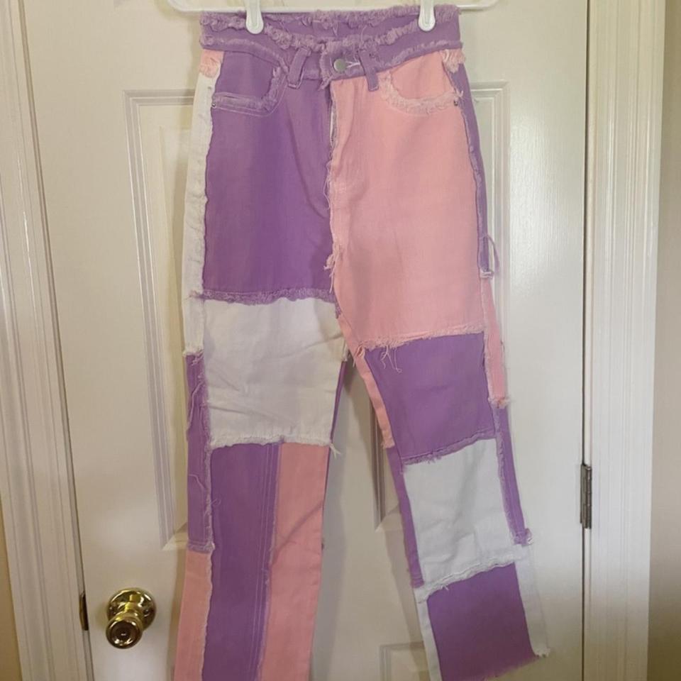 Pink purple and store white patch jeans