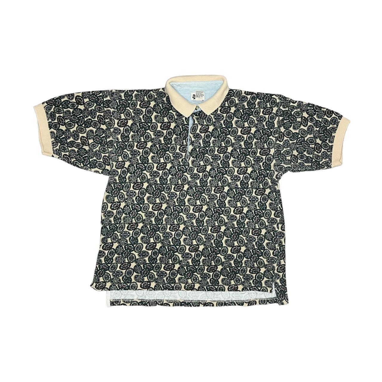 American Vintage Men's Cream and Navy Polo-shirts