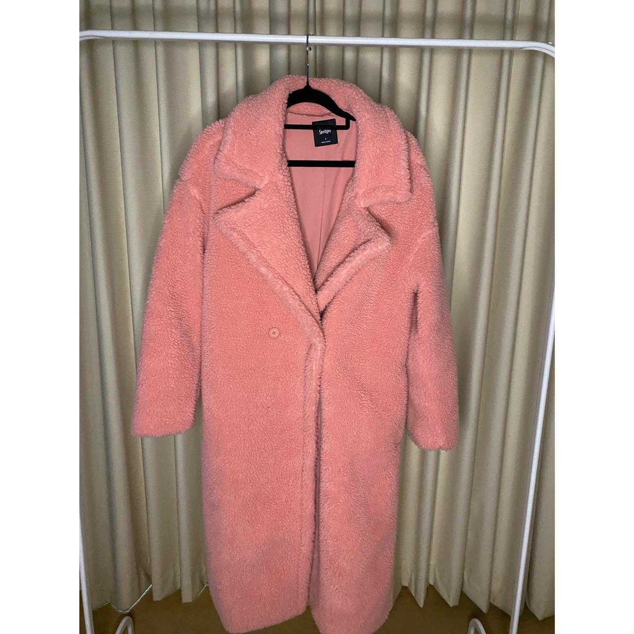 SPORTSGIRL PINK TEDDY COAT Size 6 but fits an... Depop