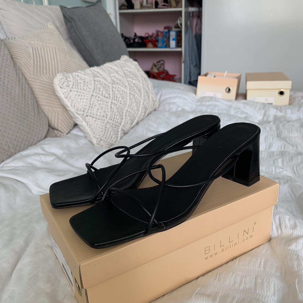 Black, strappy Billini heels. Small, block heel. AU... - Depop