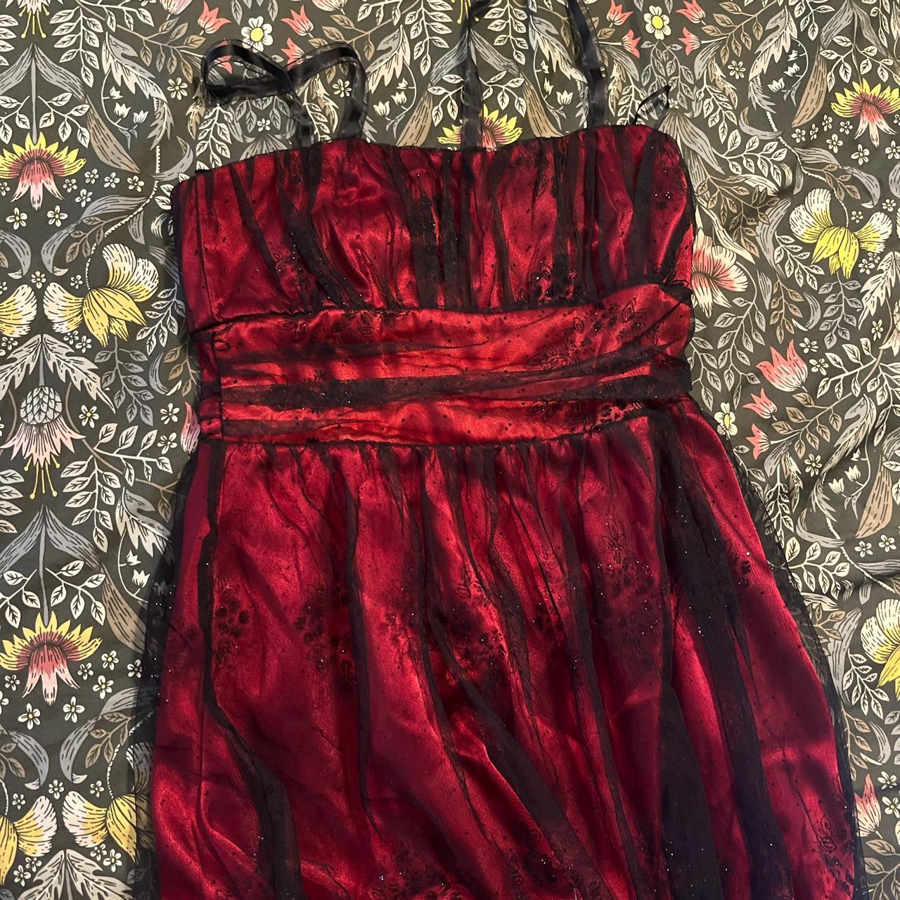 Mesh overlay black and red dress. Midi dress.... - Depop