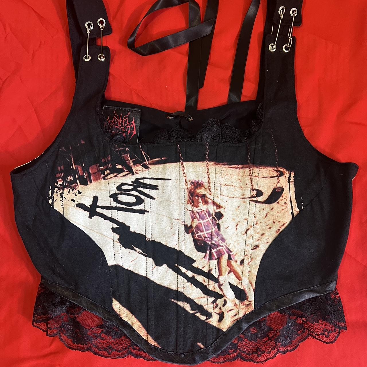Upcycled korn tshirt corset Size L Bust... Depop