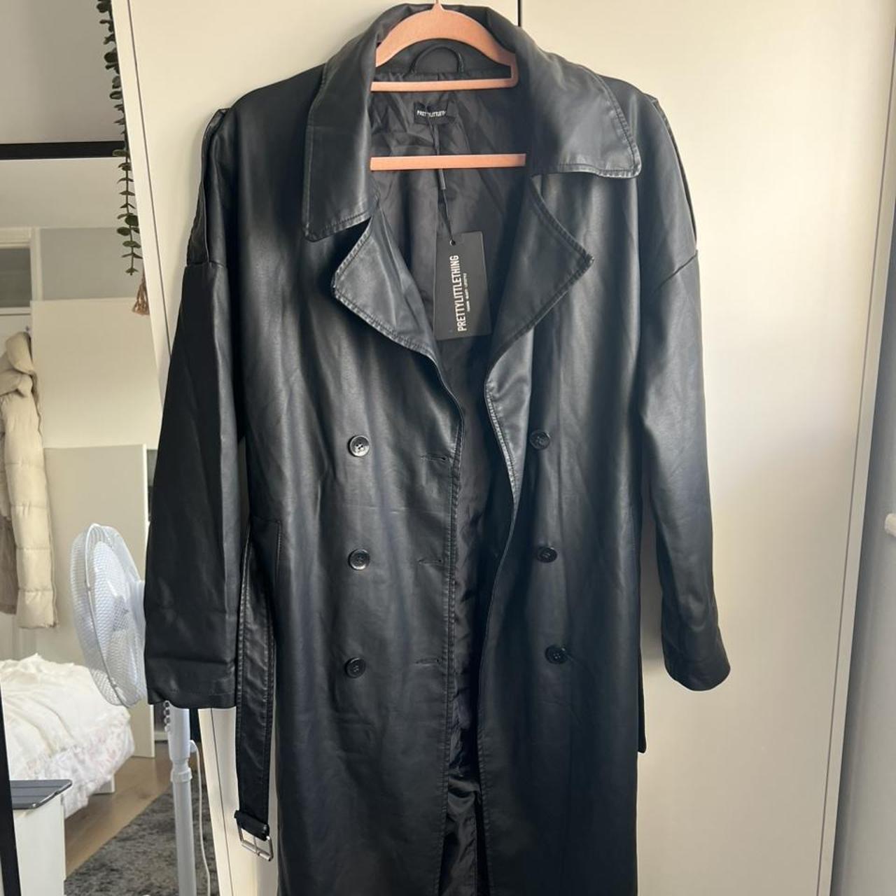 PLT black leather trench long coat with tags - never... - Depop