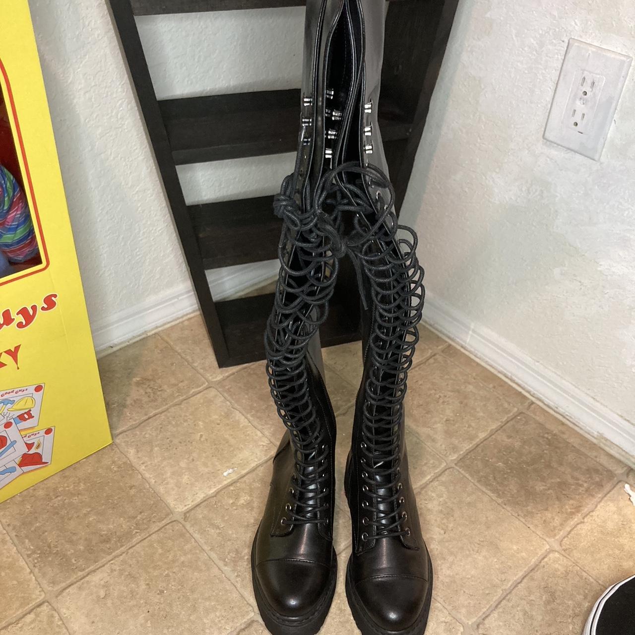 Thigh high Dollskill Widow Memento Mori boots size... - Depop