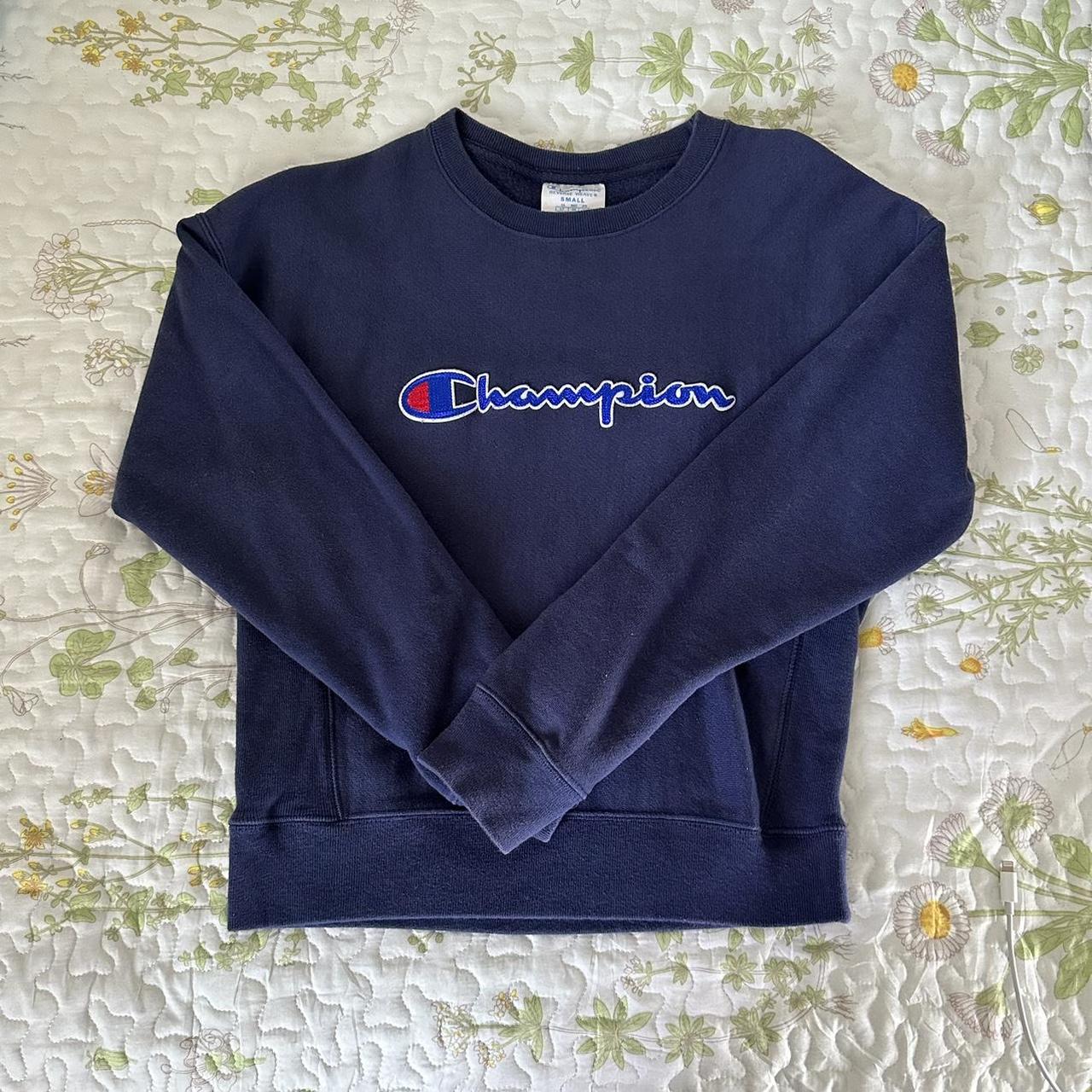 navy blue champion crew neck sweater reverse