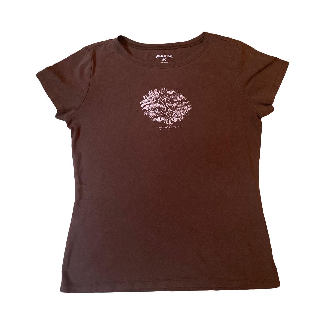 Eddie Bauer Women's Brown and Pink T-shirt | Depop