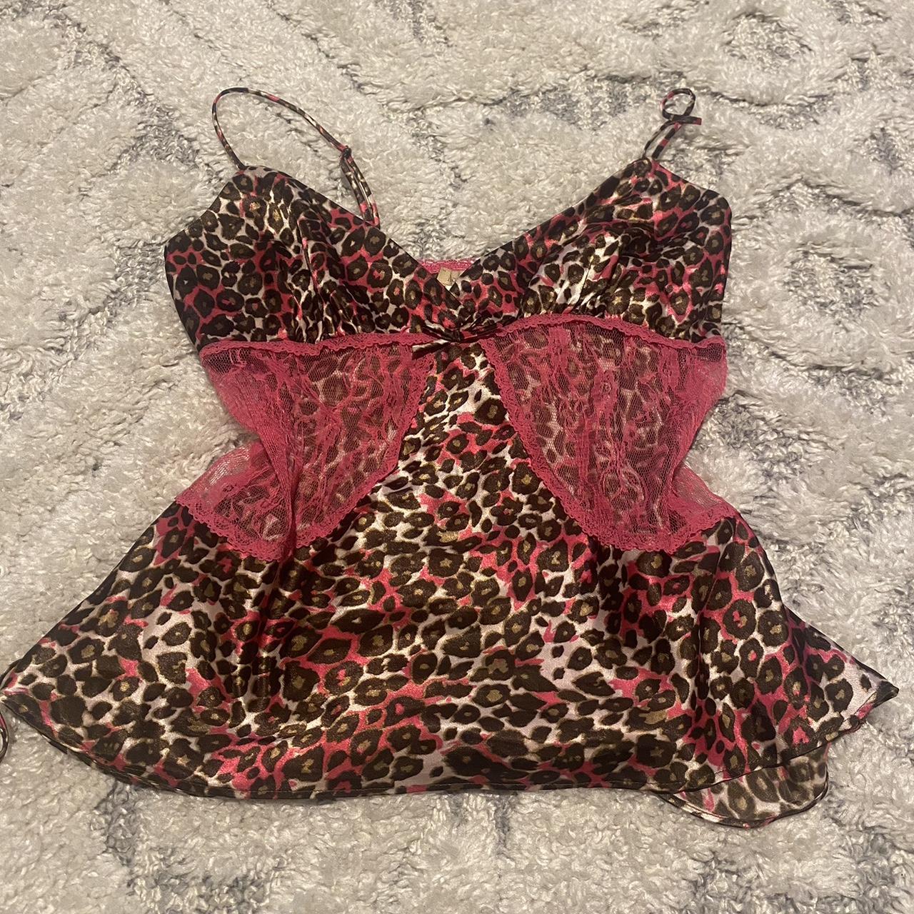Pink Cheeta print slip top with pink lace and... - Depop