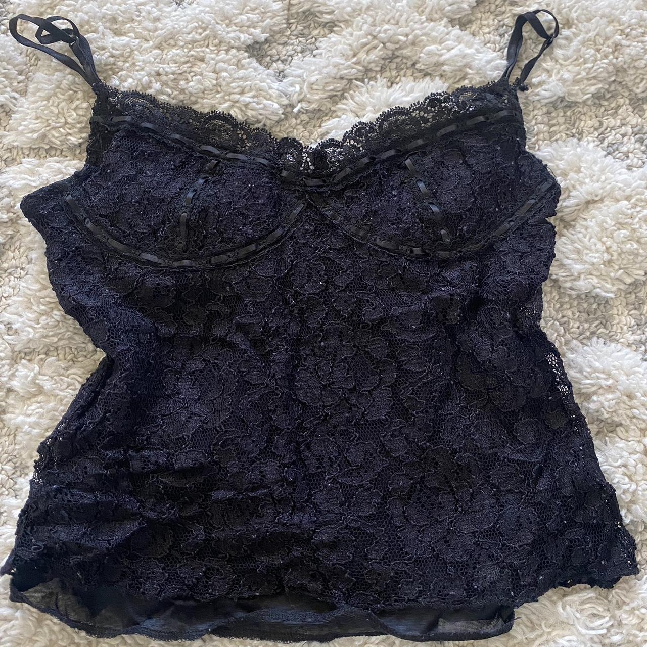 Vintage 2000s black lace cami No size best fits a... - Depop