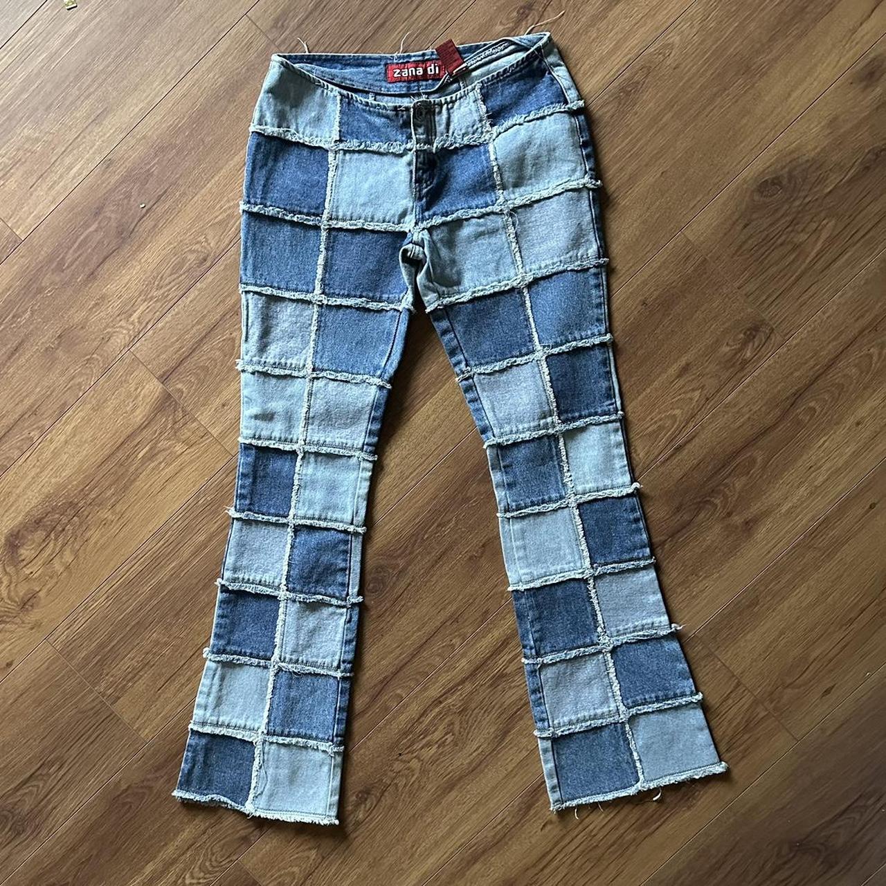 Beautiful Rose Design Patchwork Denim Jeans by - Depop