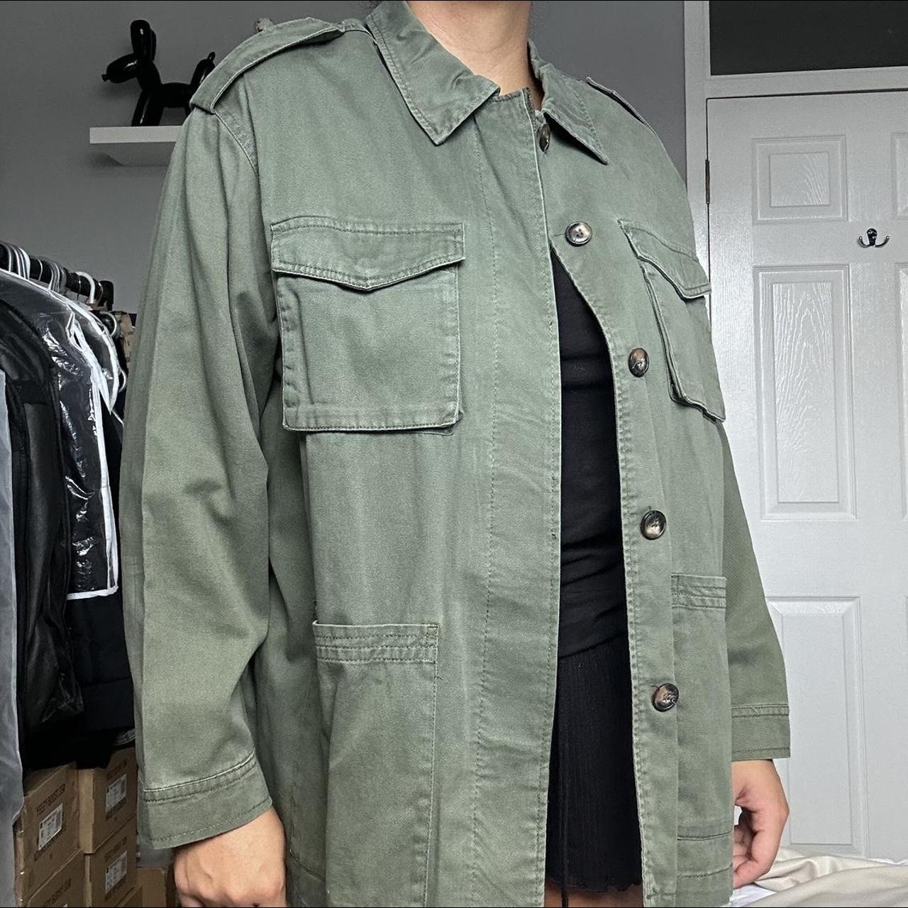 H&M Women’s Khaki Blazer Straight Jacket Size UK M... Depop