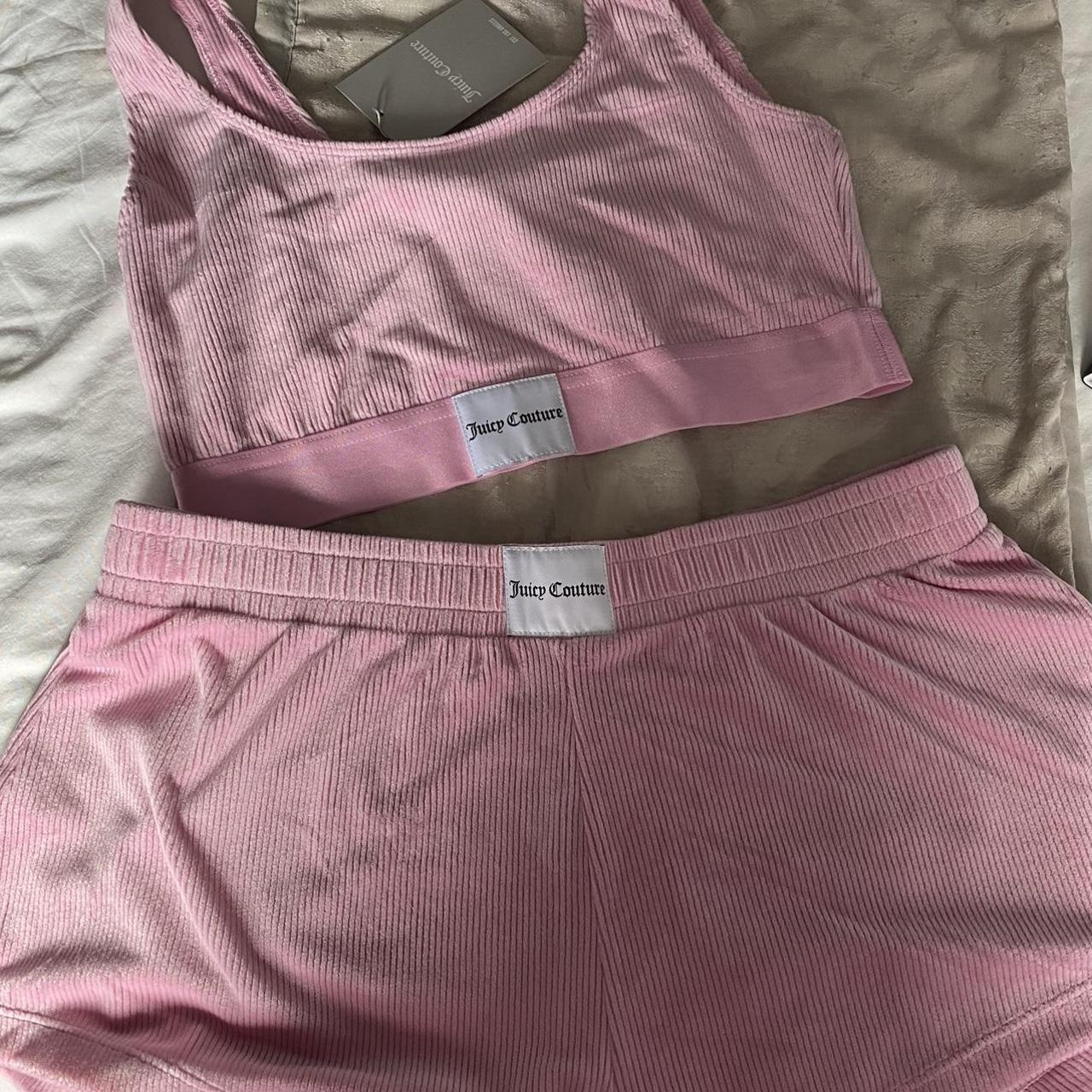 Juicy Couture Pink Velour lounge shorts and cropped... - Depop