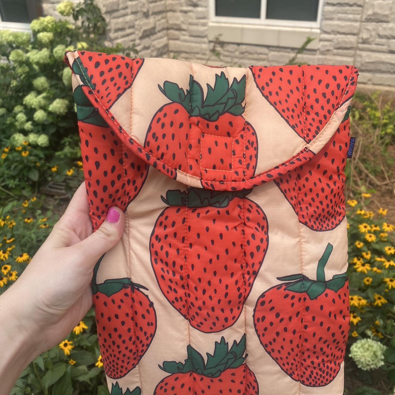 Baggu strawberry puffy laptop sleeve! Will fit a 13... Depop