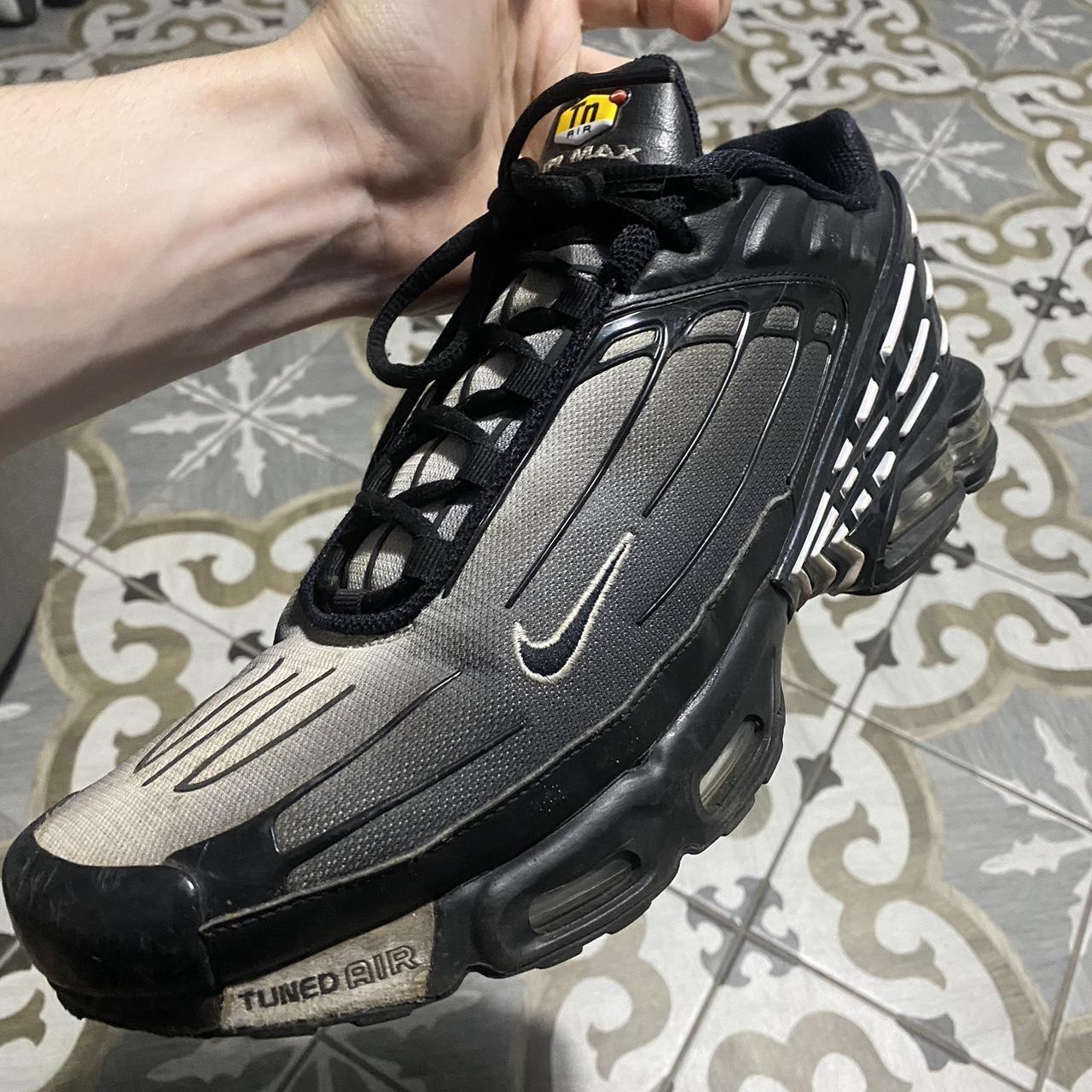 Nike TN3 black and white fairly worn with defects... - Depop