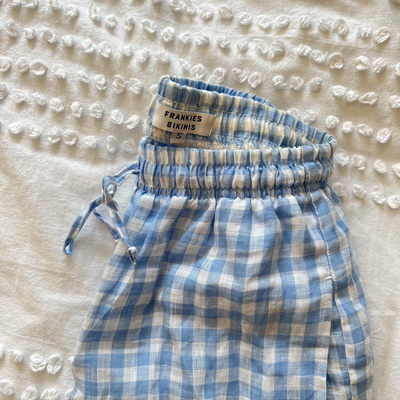 Frankies Bikinis Blue & White Gingham Shorts 100... Depop