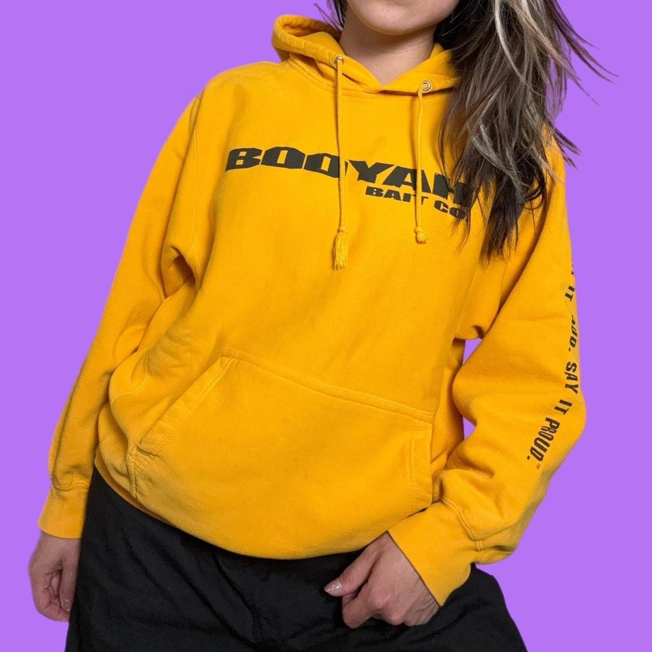 90s yellow hoodie with black font. Bait co hoodie. Depop