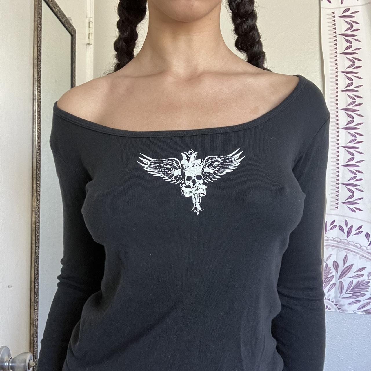Off the shoulder black top with skull print. Brandy... Depop