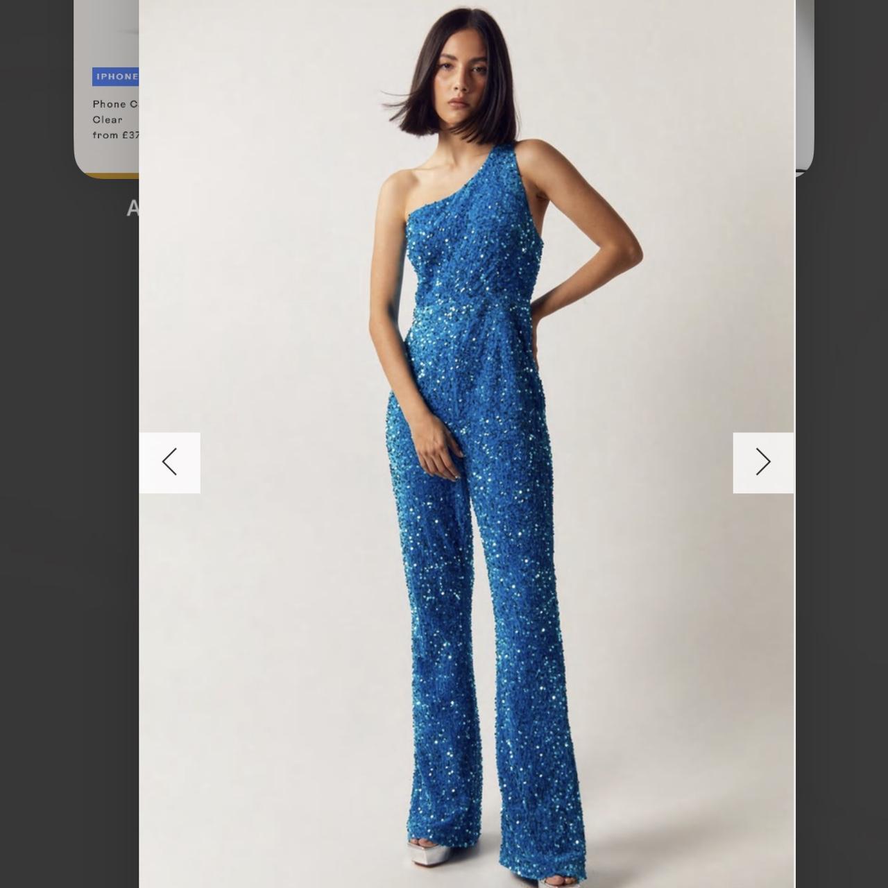 Nasty Gal Teal Sequin Jumpsuit (currently £52 on... - Depop