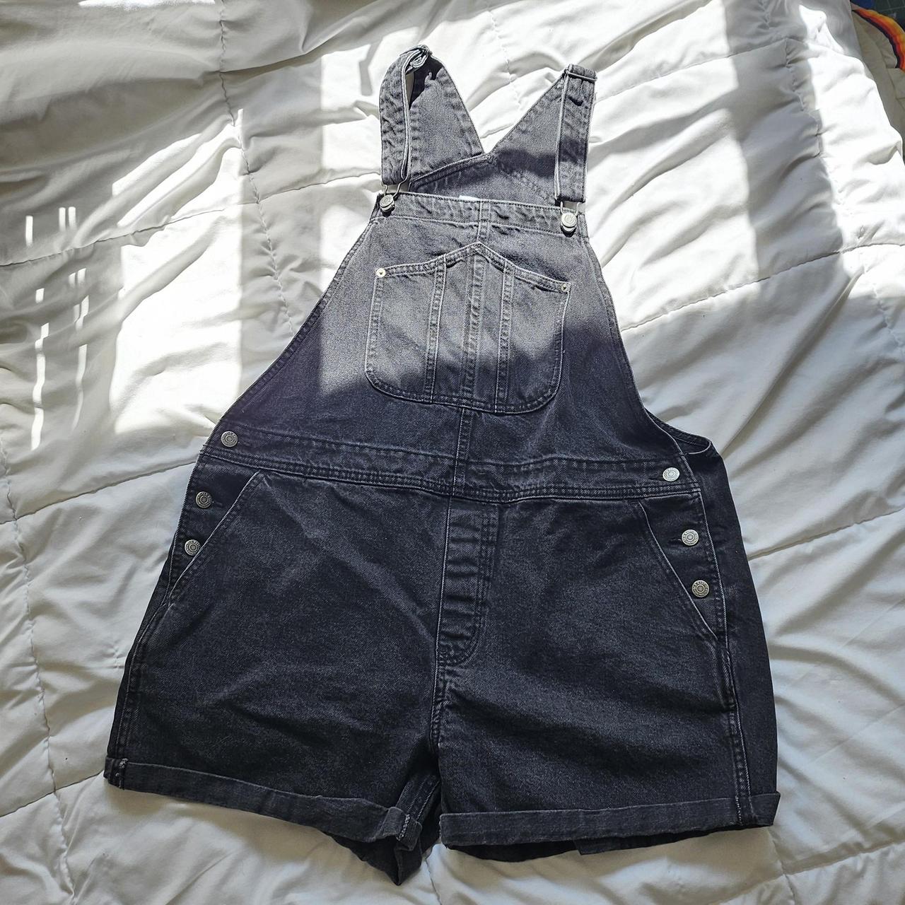 Black denim slouchy short overalls from Depop