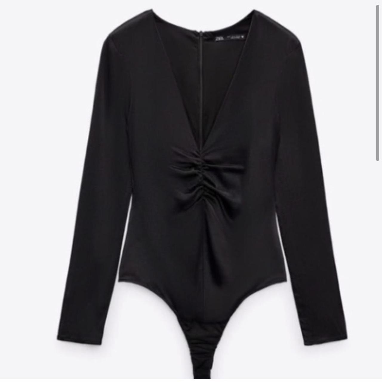 NWT Zara Ruched Satin Effect Bodysuit Black SIZE LARGE Depop