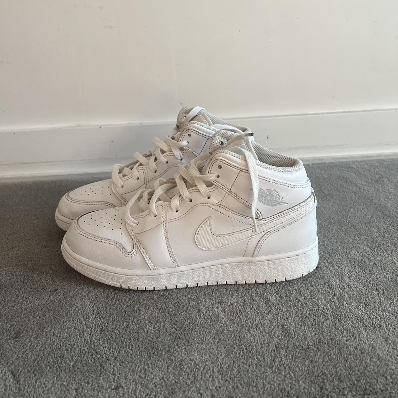 Jordan 1 triple white size 6.5Y/8W. Barely worn. Dm... - Depop