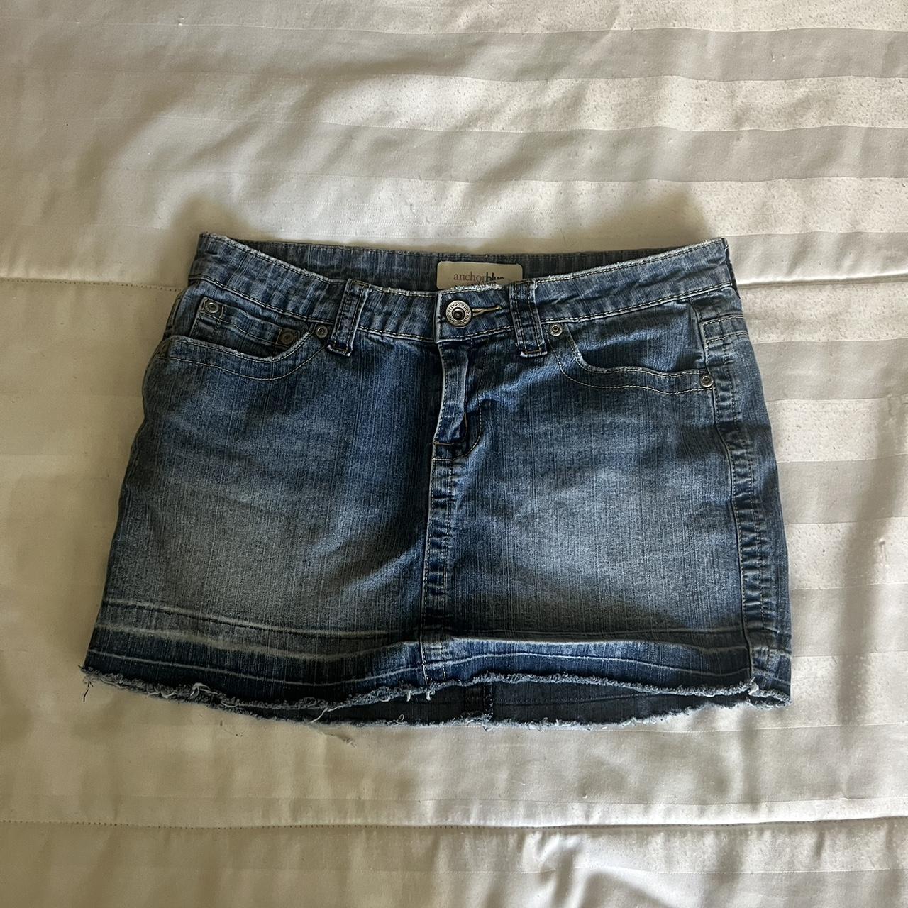 denim mini skirt waist is 15 inches flat i usually... - Depop