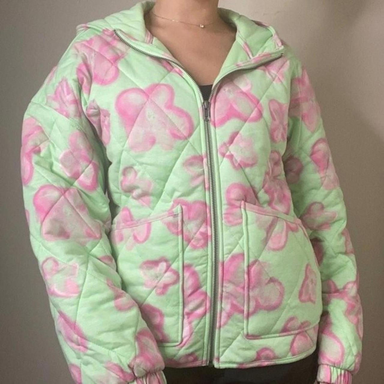 Wild Fable Target Quilted Green & Pink Floral Puffy - Depop