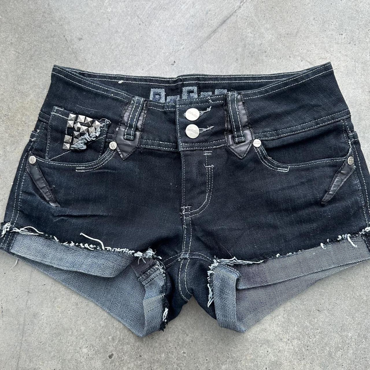 Y2K Mini Mini short ☆Black denim ☆ Low waisted... - Depop