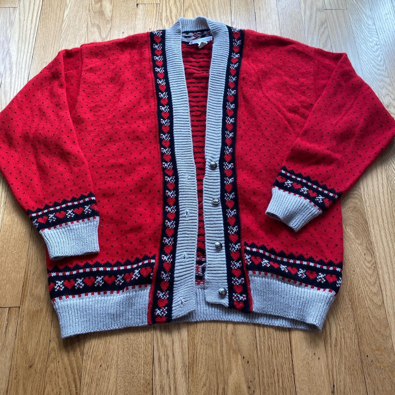 cute and cozy christmas cardigan with little hearts... - Depop