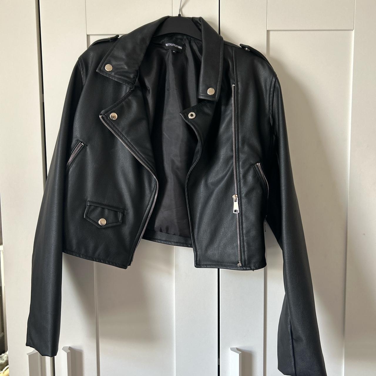 leather jacket cropped leather jacket from pretty... - Depop