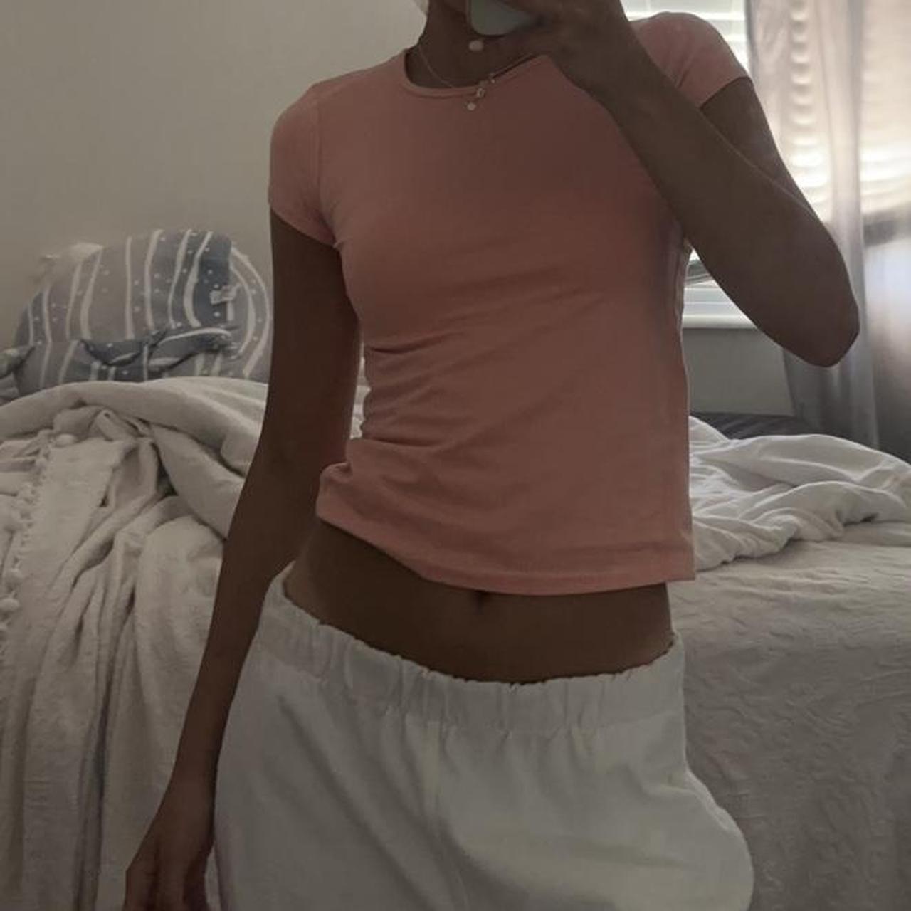 Peach fitted tee with cool back cut out can fit xs-s - Depop
