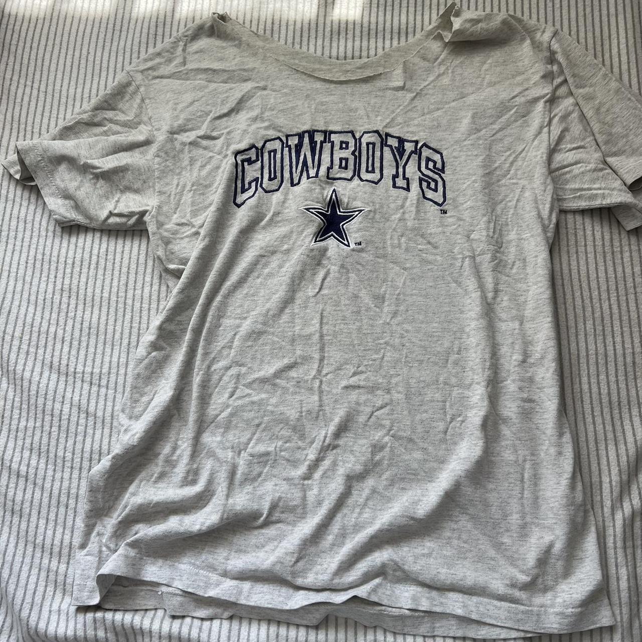 grey cowboys off the shoulder t shirt... - Depop