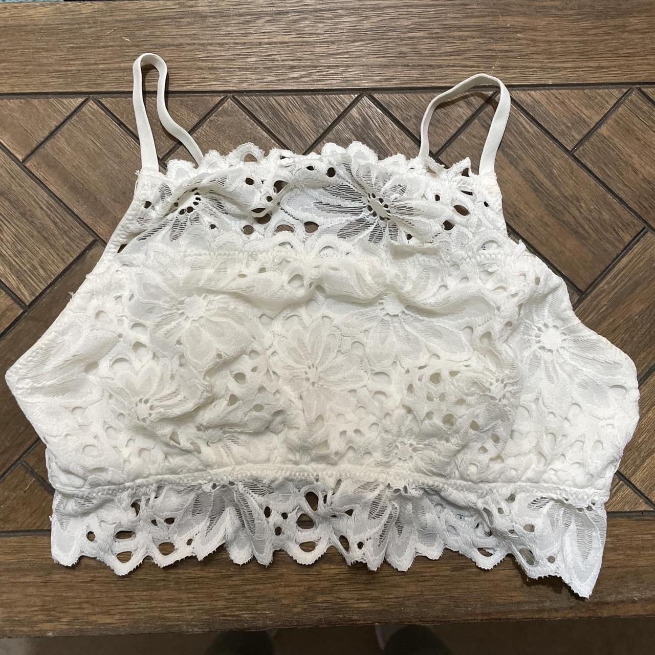 Aerie white lined halter lace bralette size... - Depop