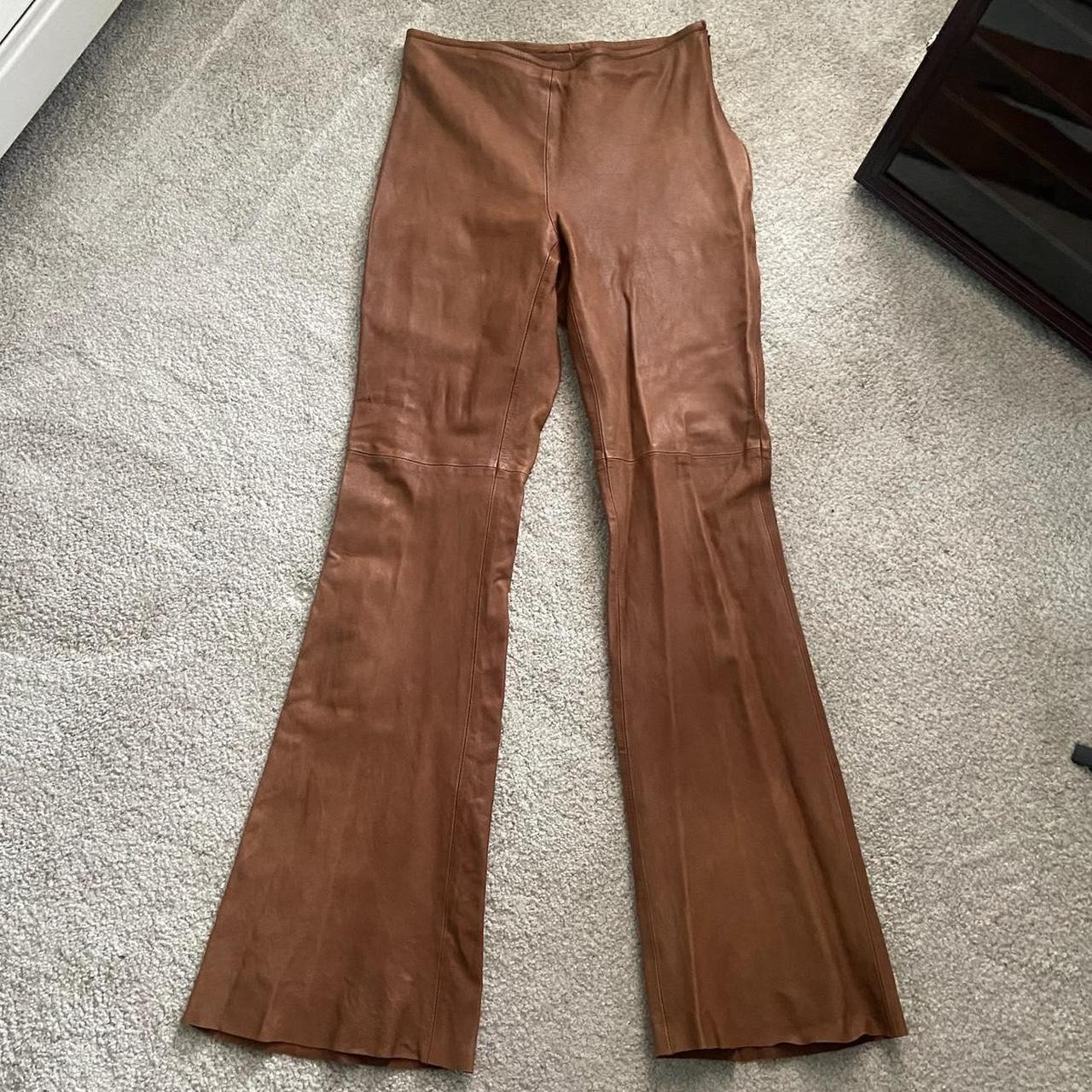 JIMMYS Light Brown Genuine Leather Flared Pants sz... - Depop