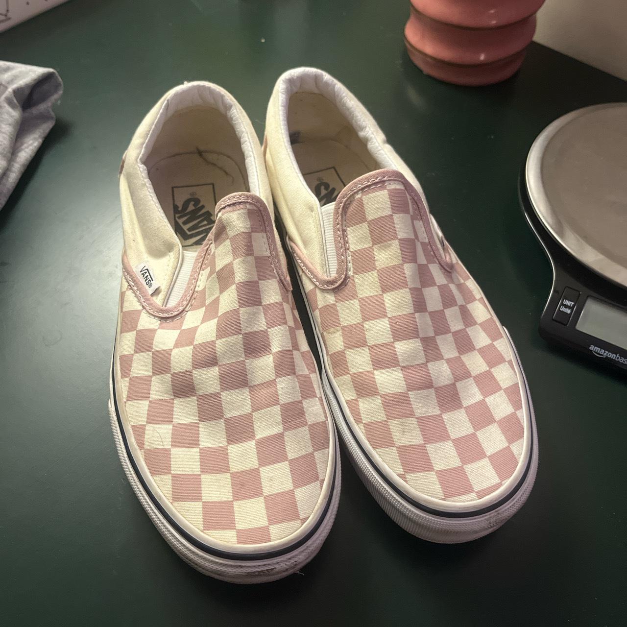 Light pink checkerboard on sale slip on vans