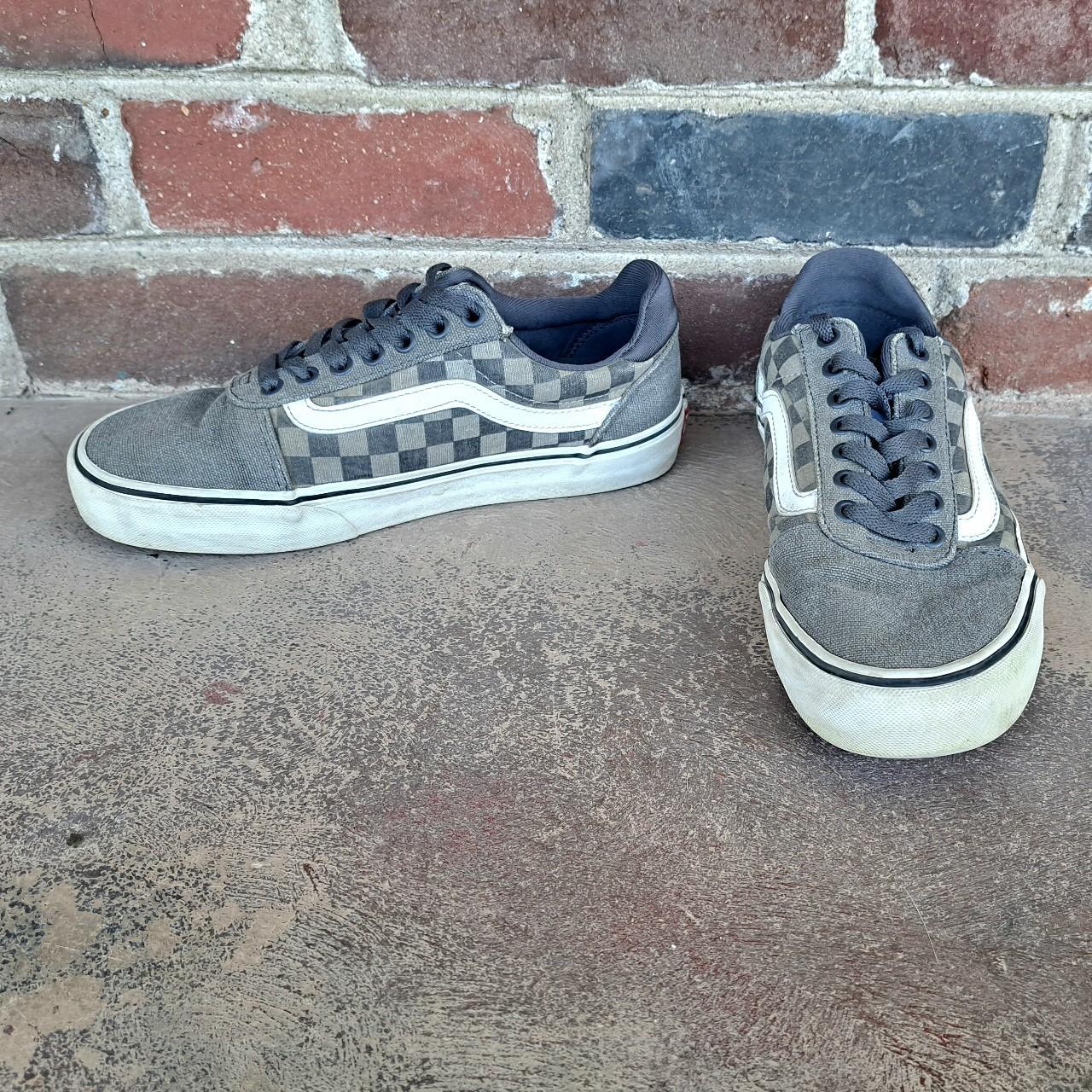 Gray white checkered, lace up sneakers Depop - Main Image