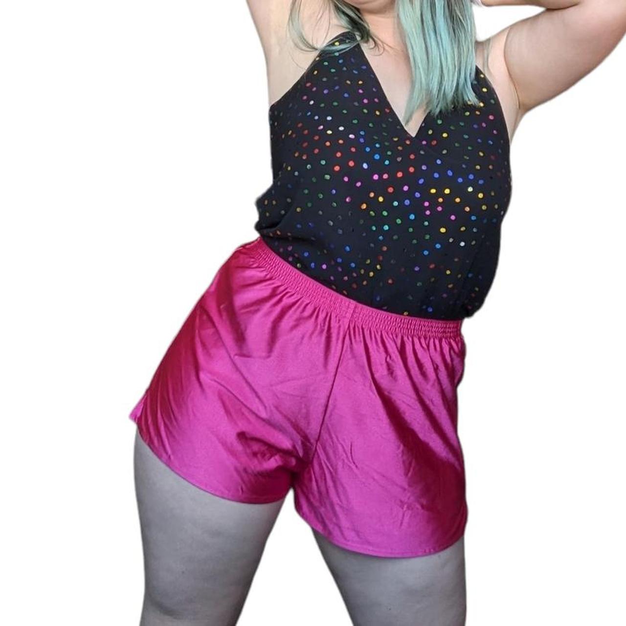 Y2K Hot Pink Satin Booty Shorts Size Medium Hot - Depop