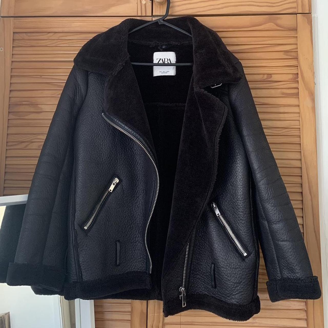 Zara black aviator shearling fleecy lined coat... - Depop