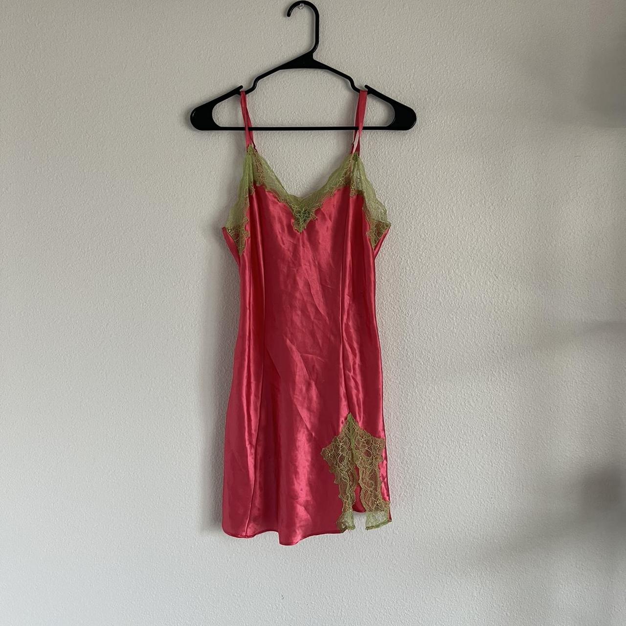 Vintage Silky Slip Dress Hot pink with lime green... Depop
