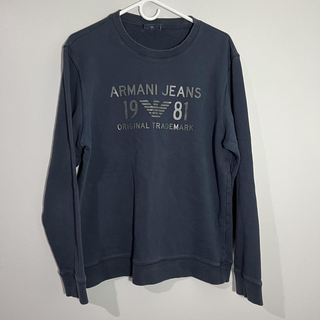 Armani Jean Spellout Navy Blue Long Sleeve Pullover Depop