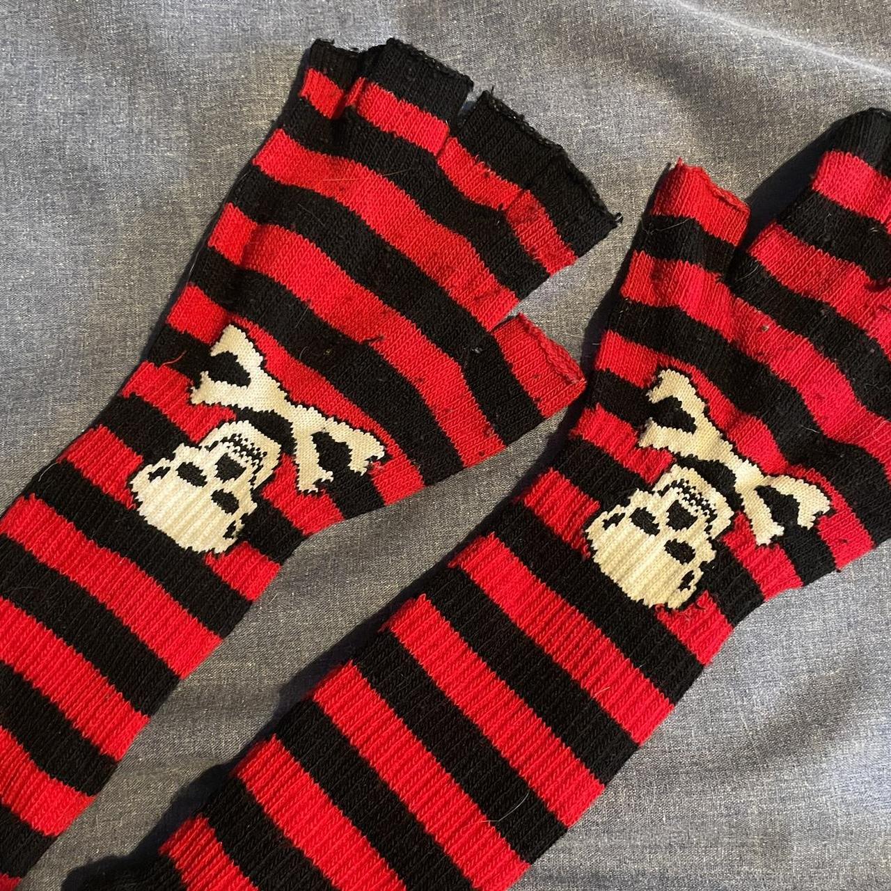 RED BLACK STRIPED SKULL GLOVES will be cleaned… - Depop