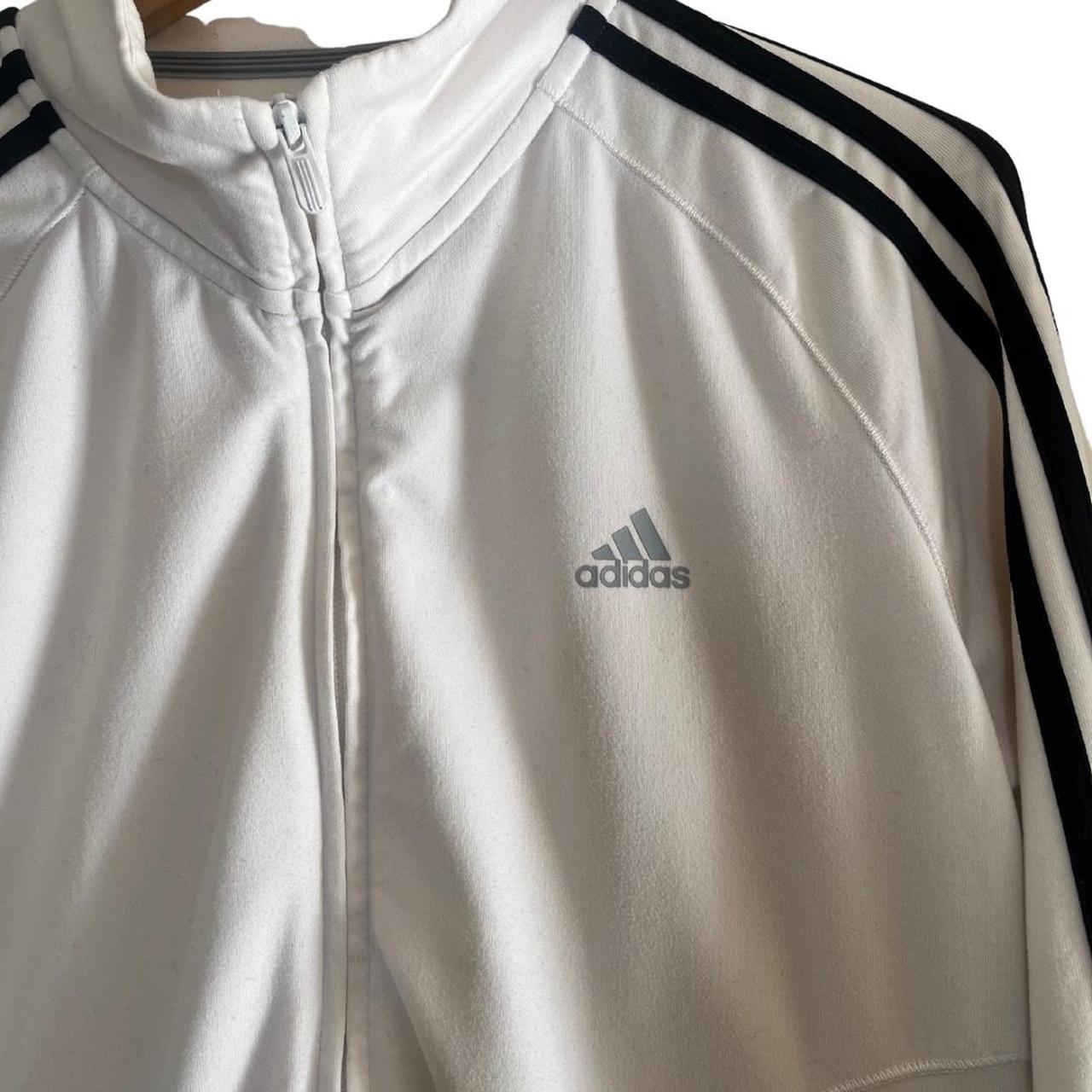 Adidas zip up jacket White & black Size: 14... - Depop