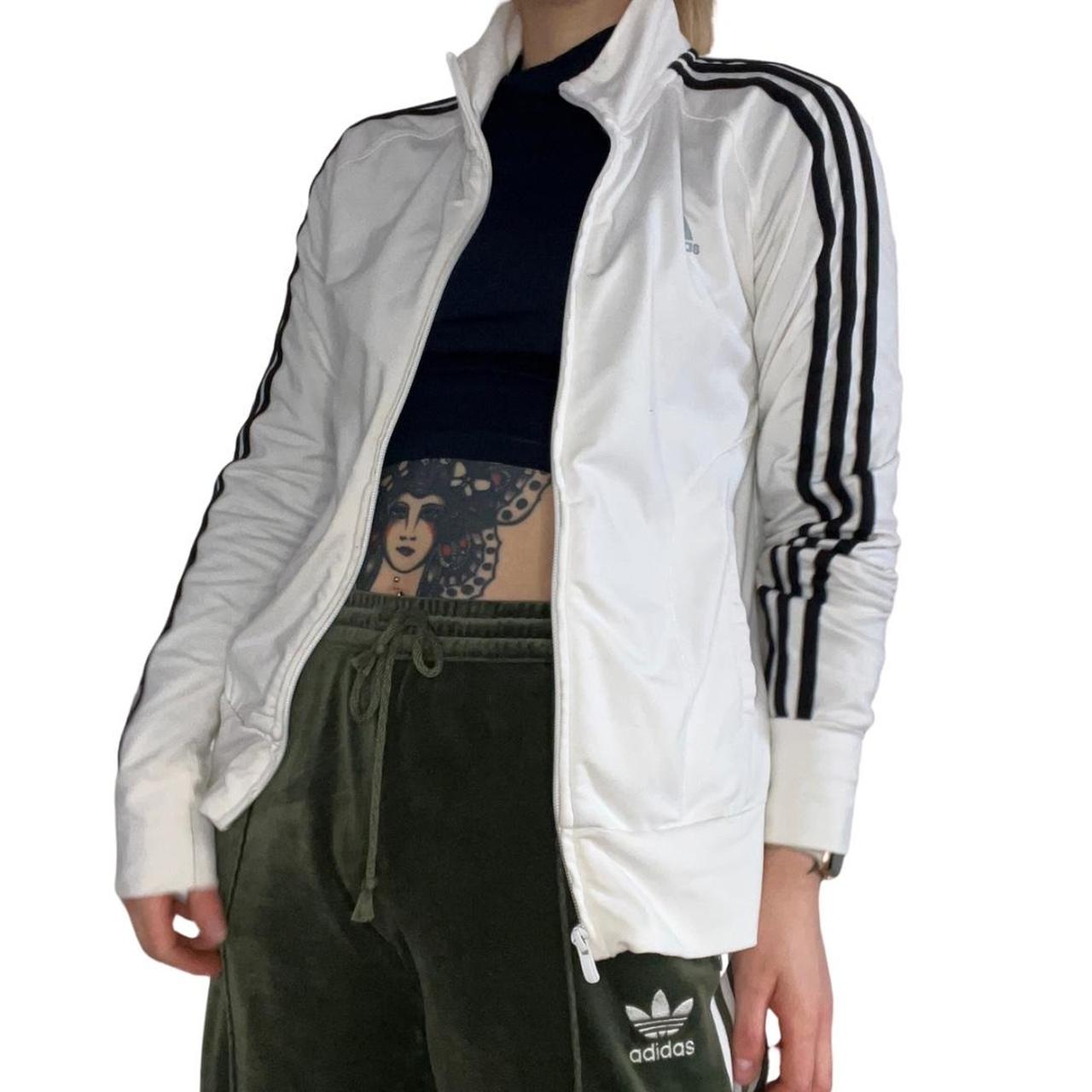 Adidas zip up jacket White & black Size 14... Depop