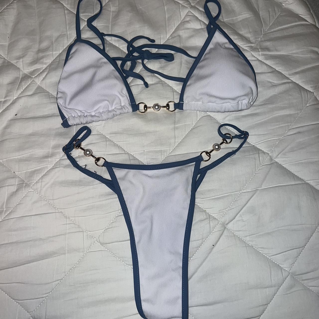 SHEIN Women's White and Blue Bikinis-and-tankini-sets | Depop